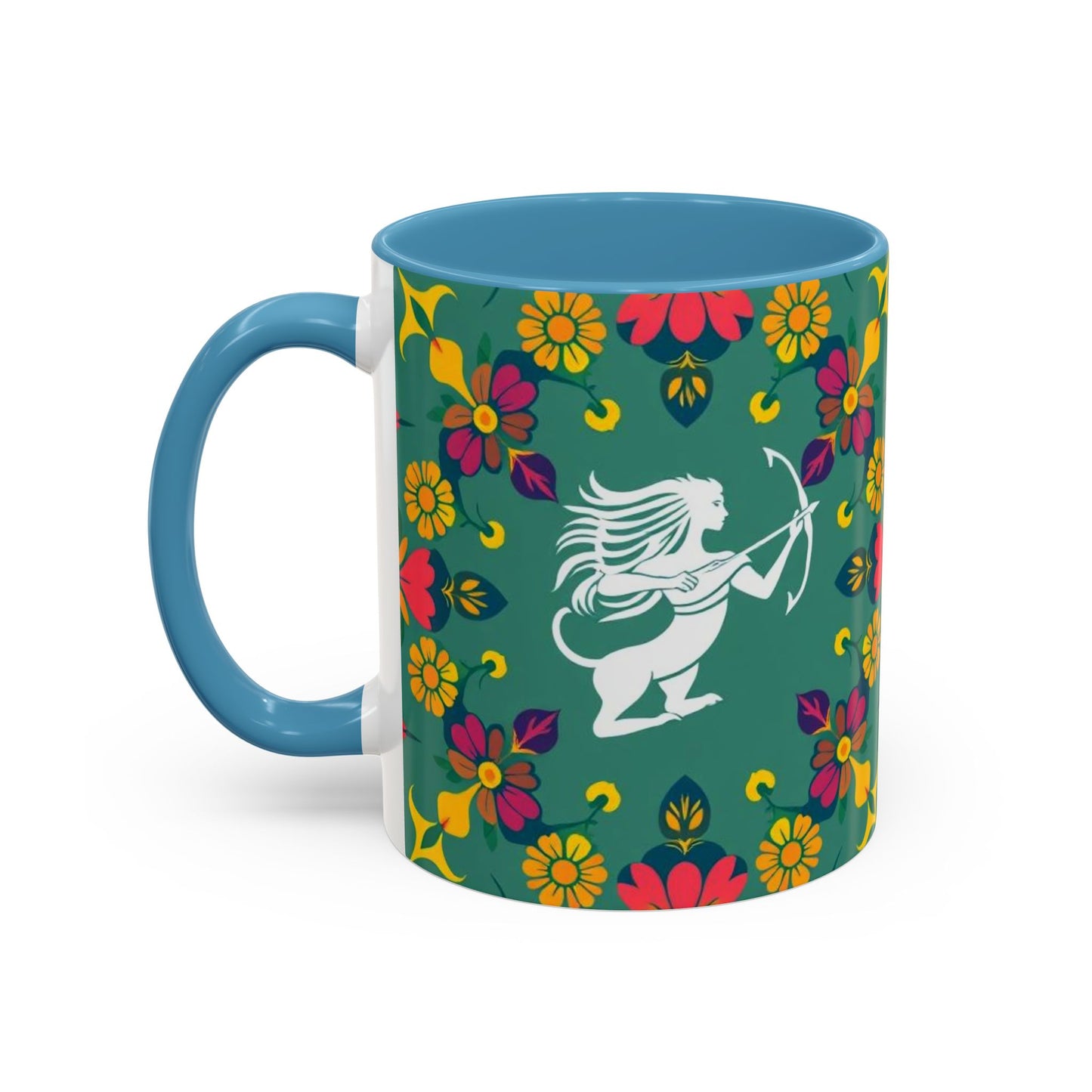 Accent Coffee Mug, Sagittarius, Zodiac. Flower Pattern, (11, 15oz)