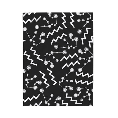 Velveteen Plush Blanket, Aquarius Zodiac Sign, Constellation & Symbol, Black, 100% polyester