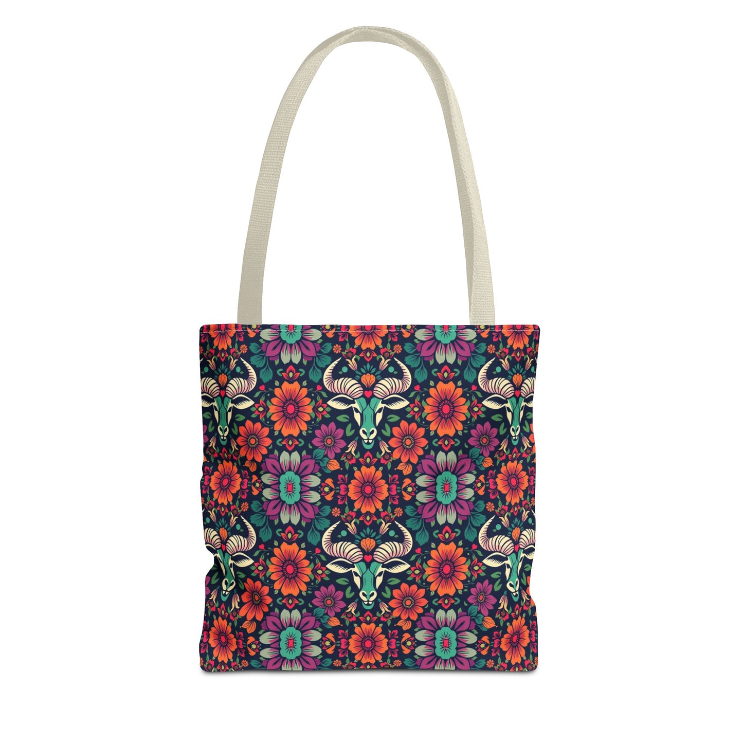 Tote Bag, (AOP), Taurus, Zodiac, Flower Pattern