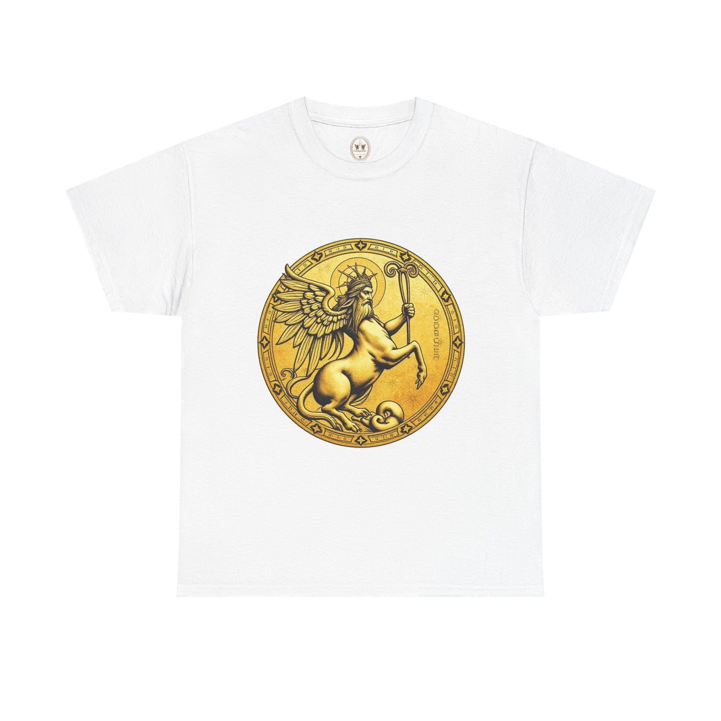 Unisex Heavy Cotton T-Shirt, Golden Angel Coin, Virgo Zodiac Design