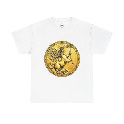 Unisex Heavy Cotton T-Shirt, Golden Angel Coin, Virgo Zodiac Design