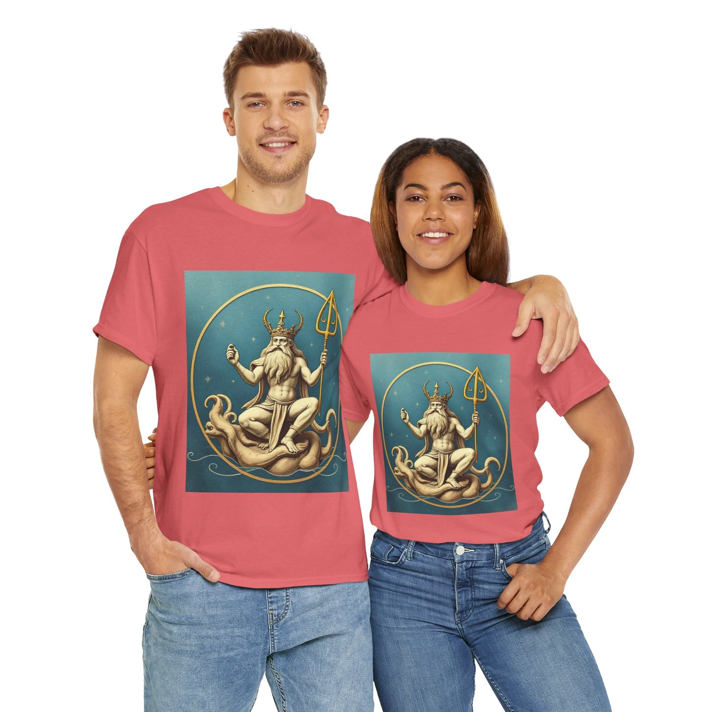 Unisex Heavy Cotton T-Shirt, Aquarius God 2v, Zodiac Design