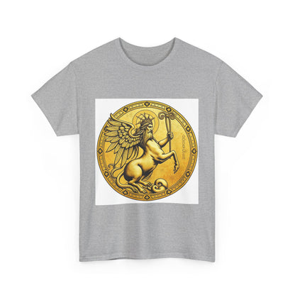Unisex Heavy Cotton T-Shirt, Golden Angel Coin v1, Virgo Zodiac Design
