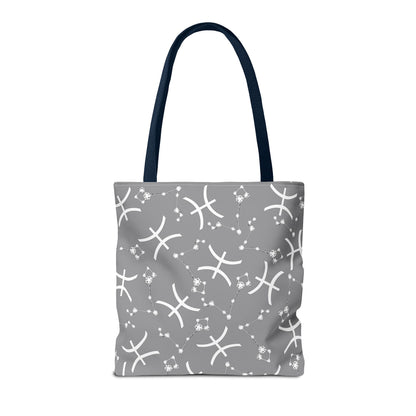 Tote Bag, Pisces Zodiac Sign, AOP, (Grey, White)