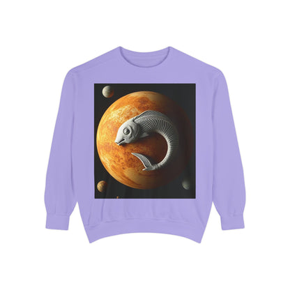 Garment-Dyed Sweatshirt, Unisex, Space Animal Design, Pisces