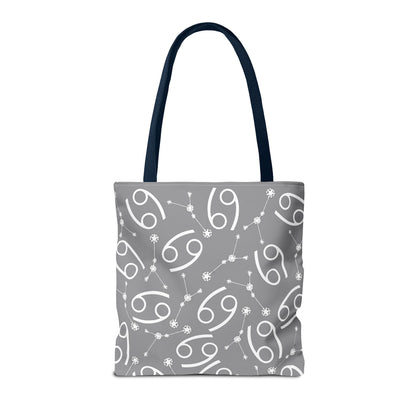 Tote Bag, Cancer Zodiac Sign, AOP, (Grey, White)