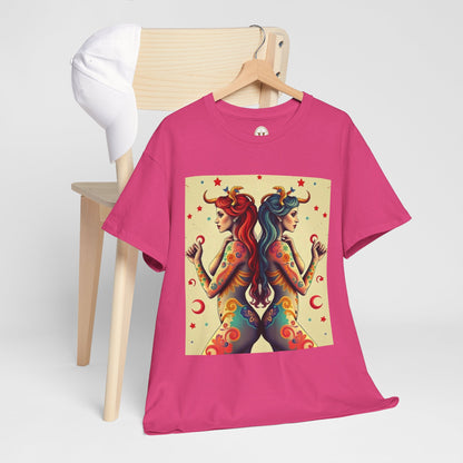 Unisex Heavy Cotton T-Shirt, Gemini, Zodiac v4, Sexy Art