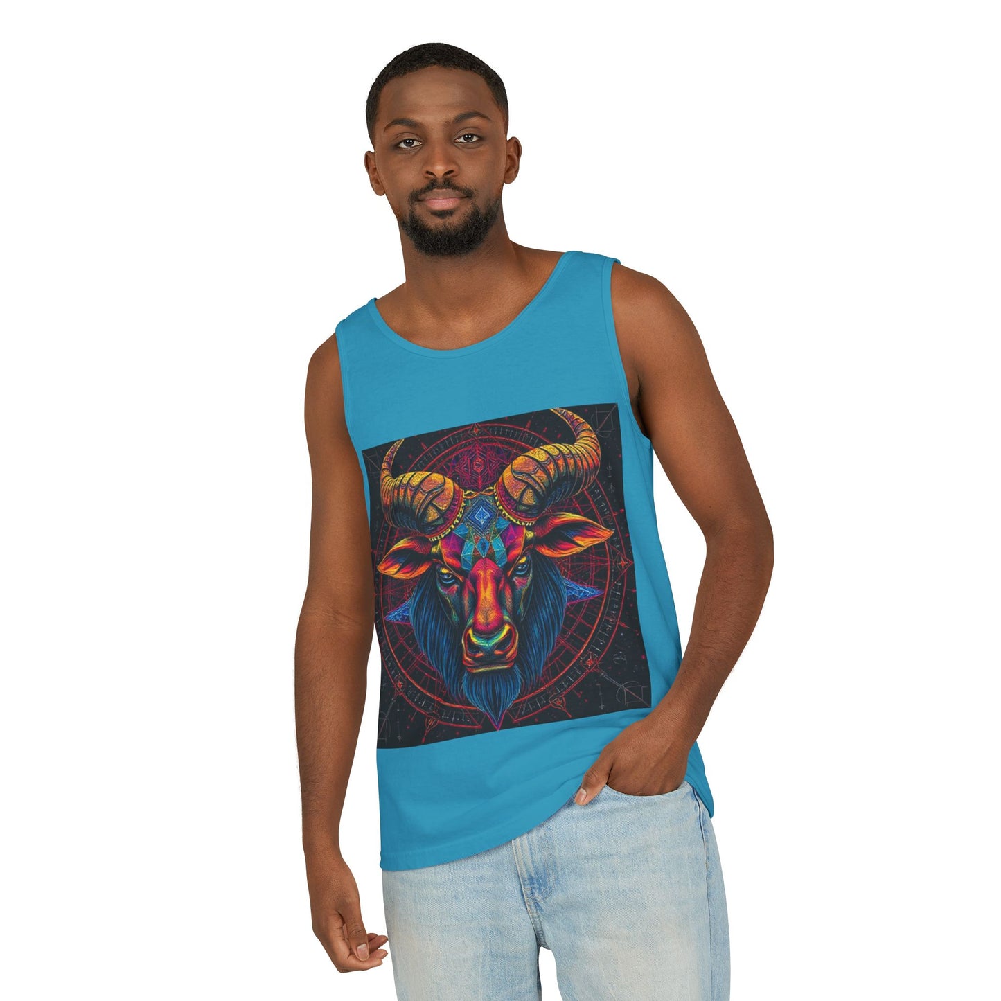 Unisex Garment-Dyed, Tank Top, Taurus Design, Pop Art v1, 100% US cotton
