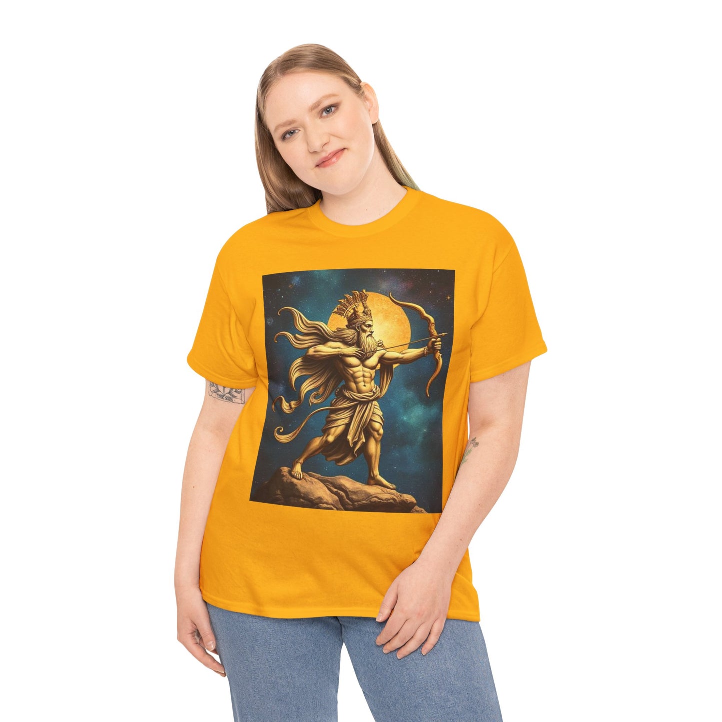 Unisex Heavy Cotton T-Shirt, Midnight Arrow v1, Sagittarius Zodiac Design