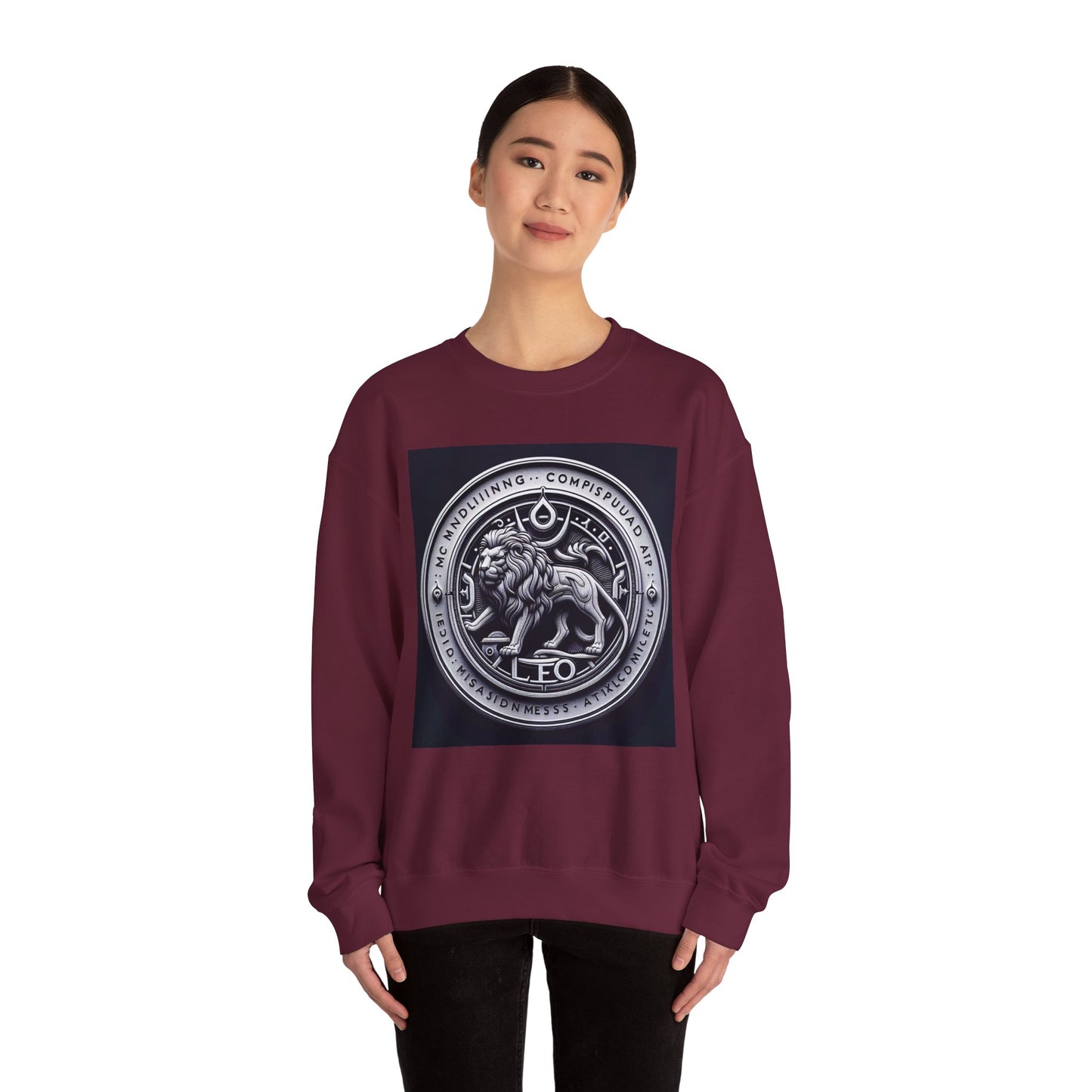 Unisex Heavy Blend™ Crewneck Sweatshirt, Lion Coin, Leo Zodiac Design