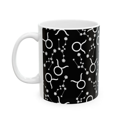 Ceramic Mug, (11oz, 15oz), Ceramic Coffee Mug, Black AOP, Taurus Zodiac Design