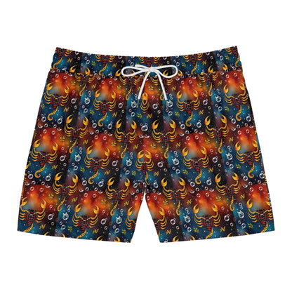Men's Mid-Length Swim Shorts, (AOP), Scorpio, Zodiac, Bubble Pattern