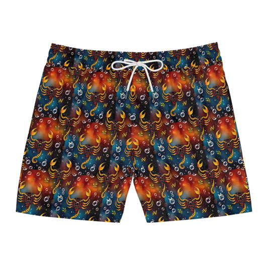 Men's Mid-Length Swim Shorts, (AOP), Scorpio, Zodiac, Bubble Pattern