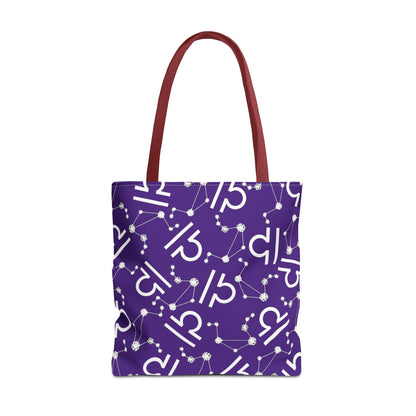 Tote Bag, Libra Zodiac Sign, AOP, (Purple, White)