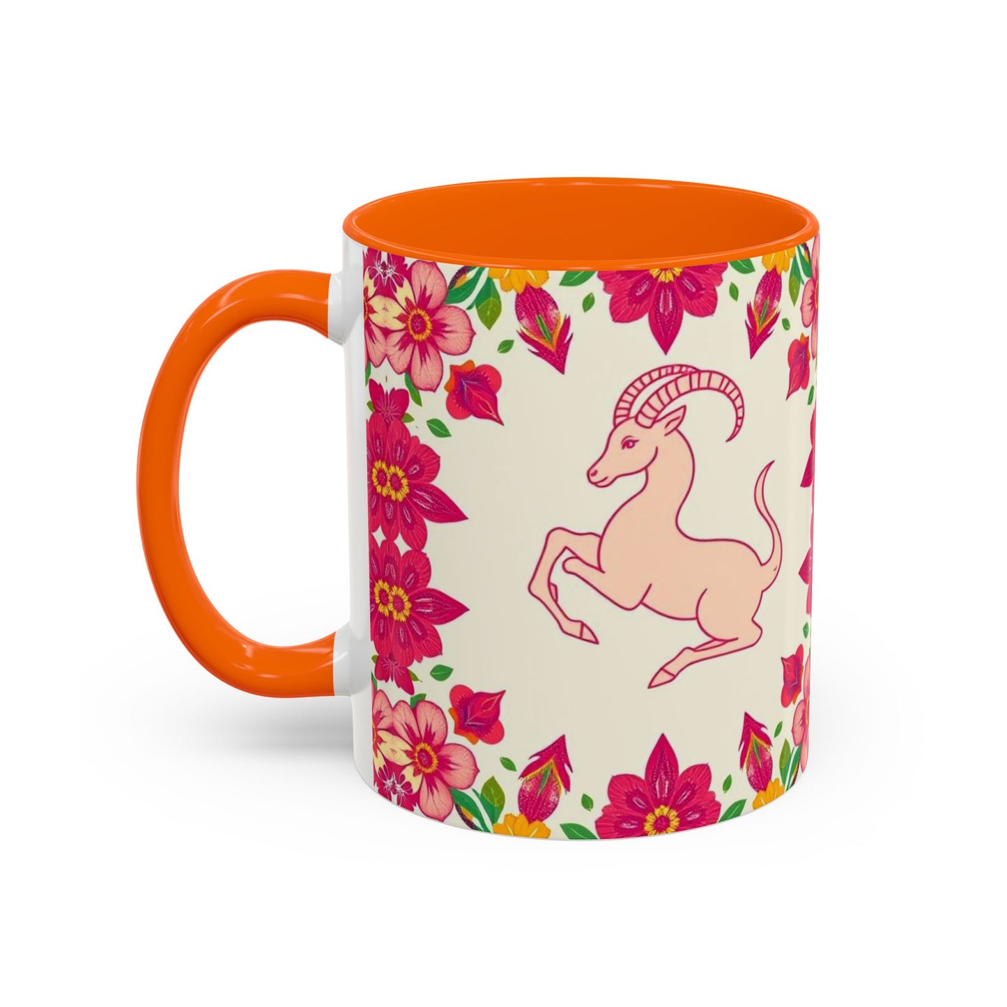 Accent Coffee Mug, Capricorn, Zodiac v2, Flower Pattern, (11, 15oz)