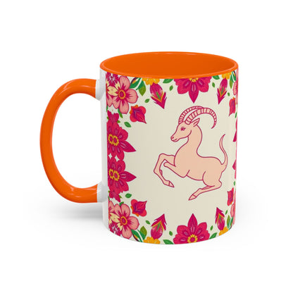 Accent Coffee Mug, Capricorn, Zodiac v2, Flower Pattern, (11, 15oz)