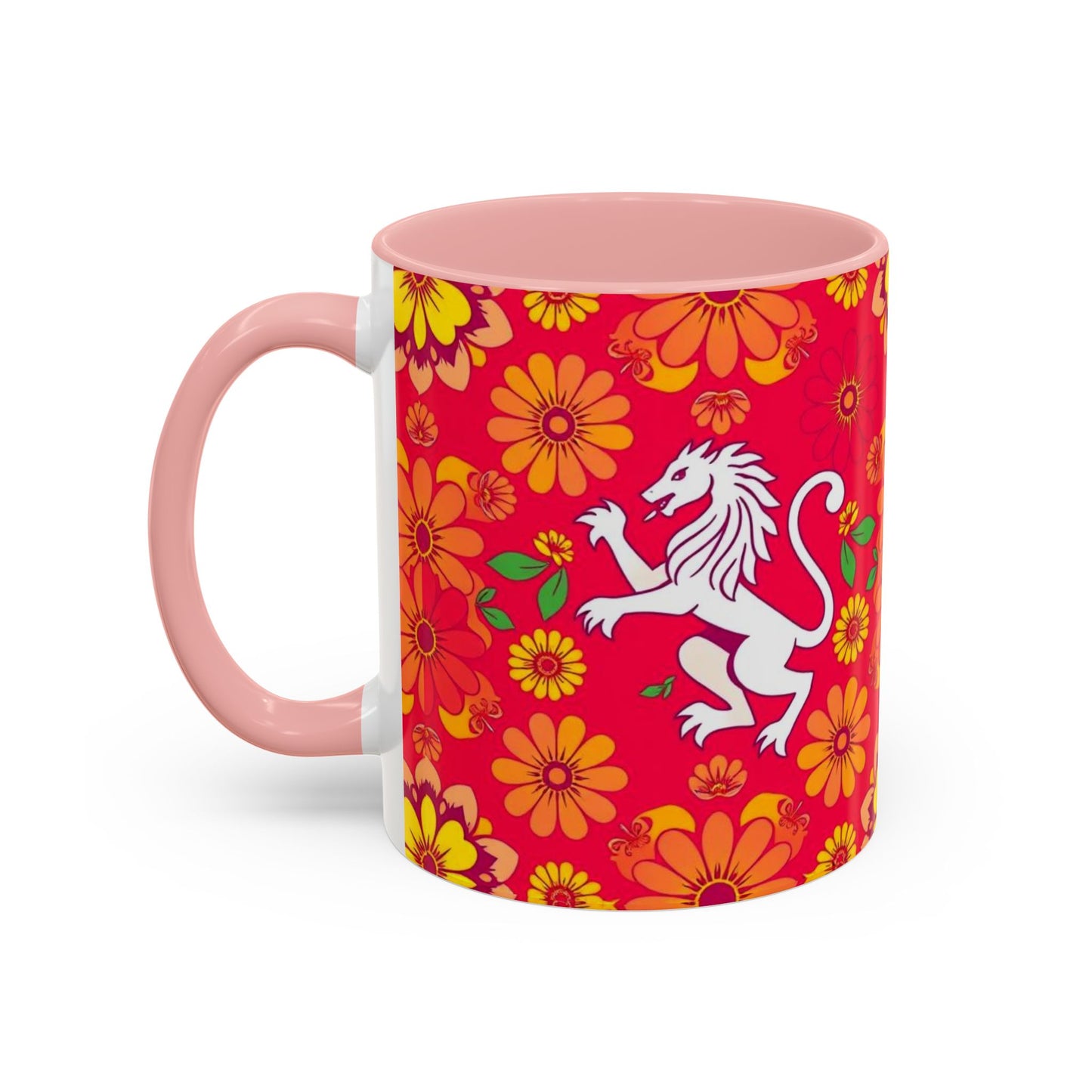 Accent Coffee Mug, Leo, Zodiac v4, Flower Pattern, (11, 15oz)