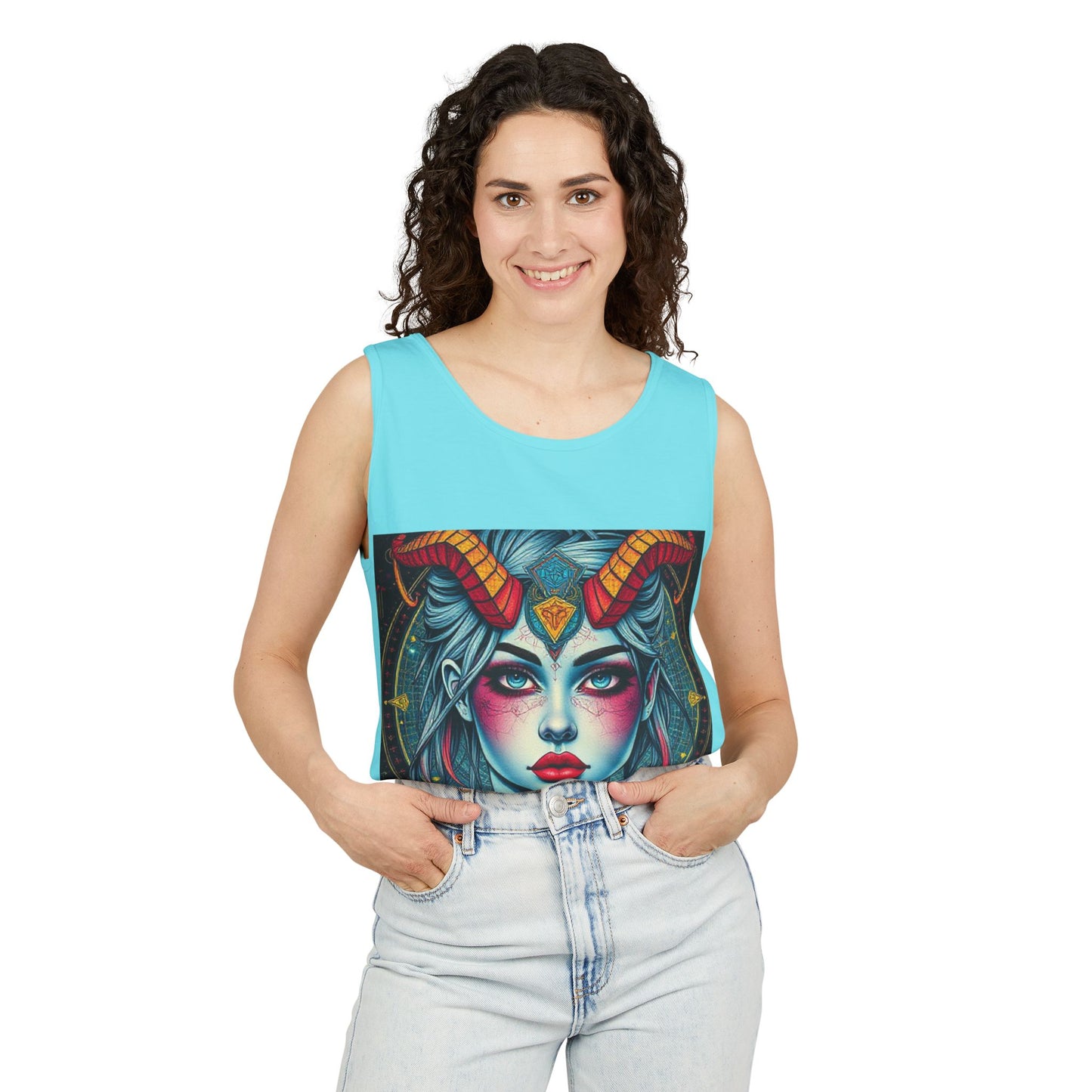 Unisex Garment-Dyed, Tank Top, Capricorn, Pop Art v1, 100% US cotton