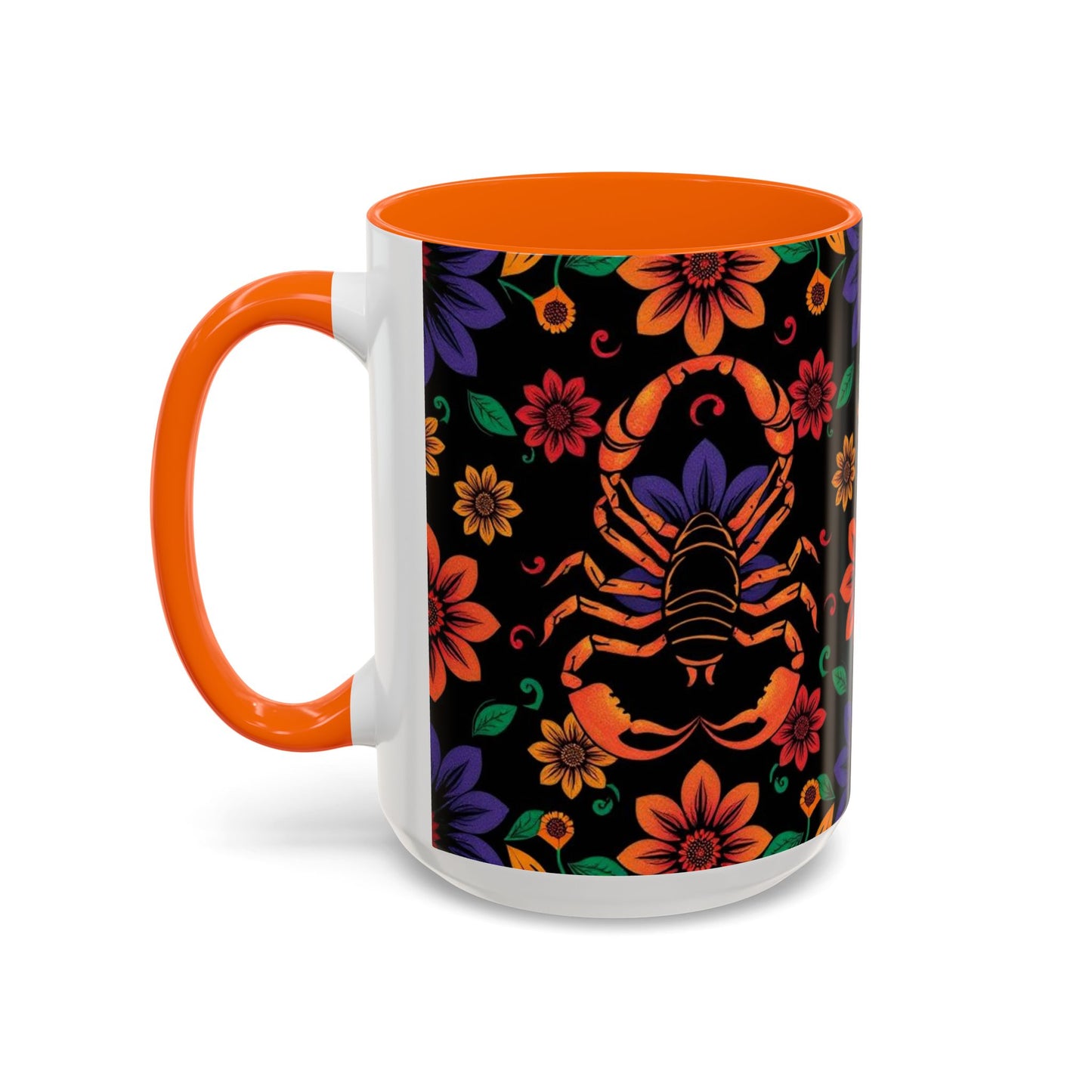 Accent Coffee Mug, Scorpio, Zodiac. Flower Pattern, (11, 15oz)