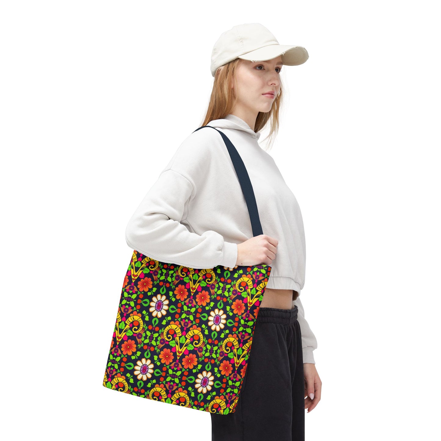 Tote Bag (AOP), Aries, Zodiac, Flower Pattern