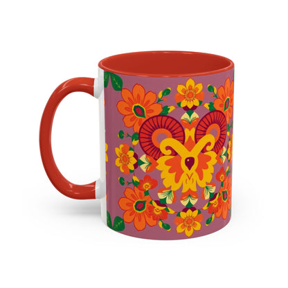 Accent Coffee Mug, Aries, Zodiac v1, Flower Pattern, (11, 15oz)