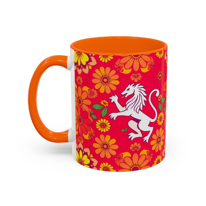 Accent Coffee Mug, Leo, Zodiac v4, Flower Pattern, (11, 15oz)