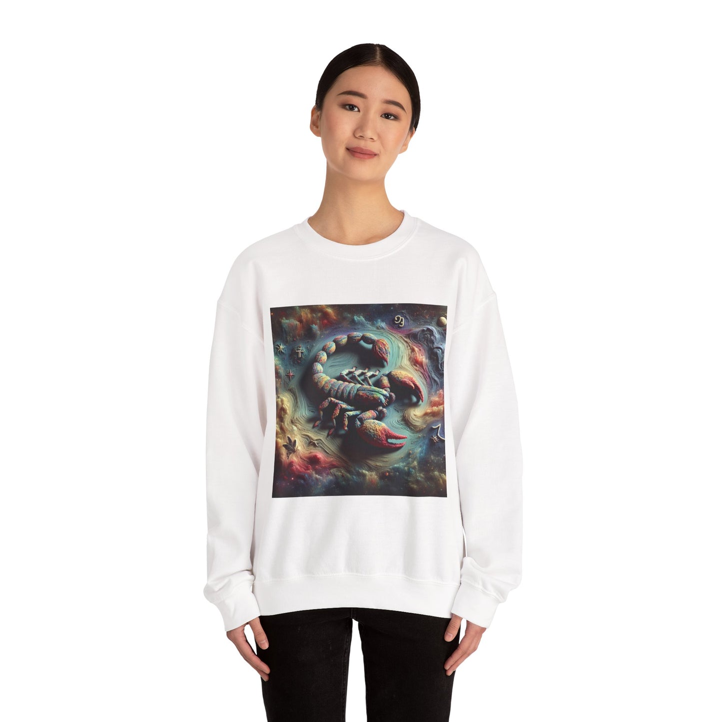 Unisex Heavy Blend™ Crewneck Sweatshirt, Trippy Mist Scorpion, Scorpio Zodiac Design
