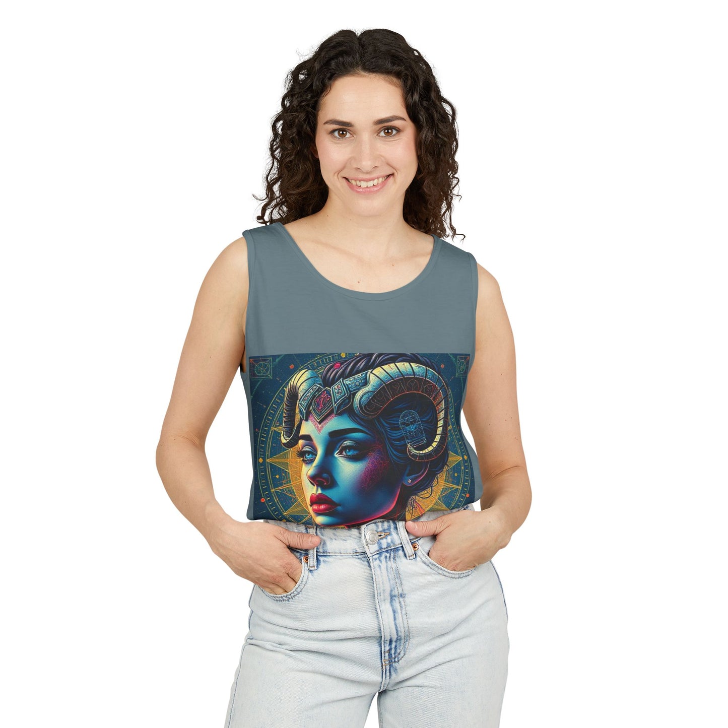 Unisex Garment-Dyed, Tank Top, Aries Design, Pop Art v1, 100% Ringspun US cotton