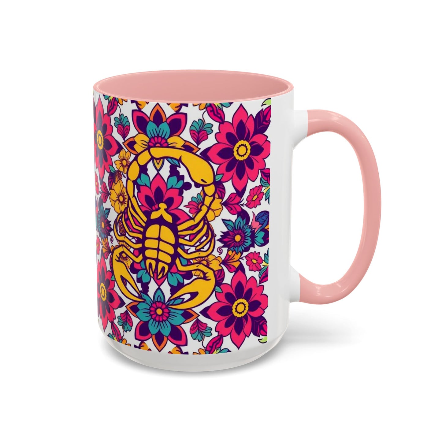 Accent Coffee Mug, Scorpio, Zodiac v2. Flower Pattern, (11, 15oz)