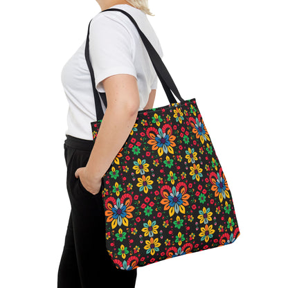 Tote Bag, (AOP), Aries, Zodiac v3, Flower Pattern