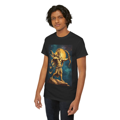 Unisex Heavy Cotton T-Shirt, Midnight Arrow v1, Sagittarius Zodiac Design
