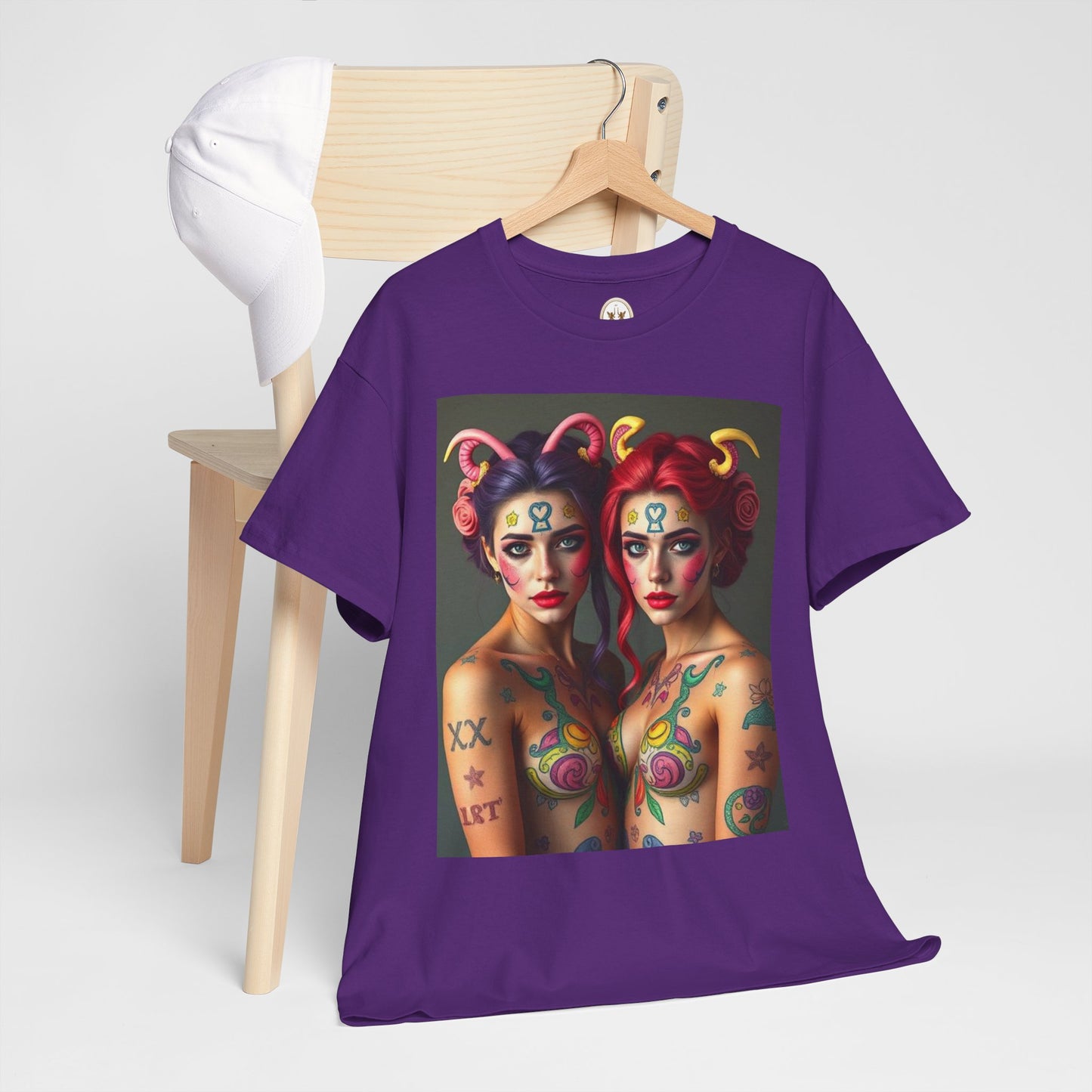 Unisex Heavy Cotton T-Shirt, Gemini, Zodiac v3, Sexy Art