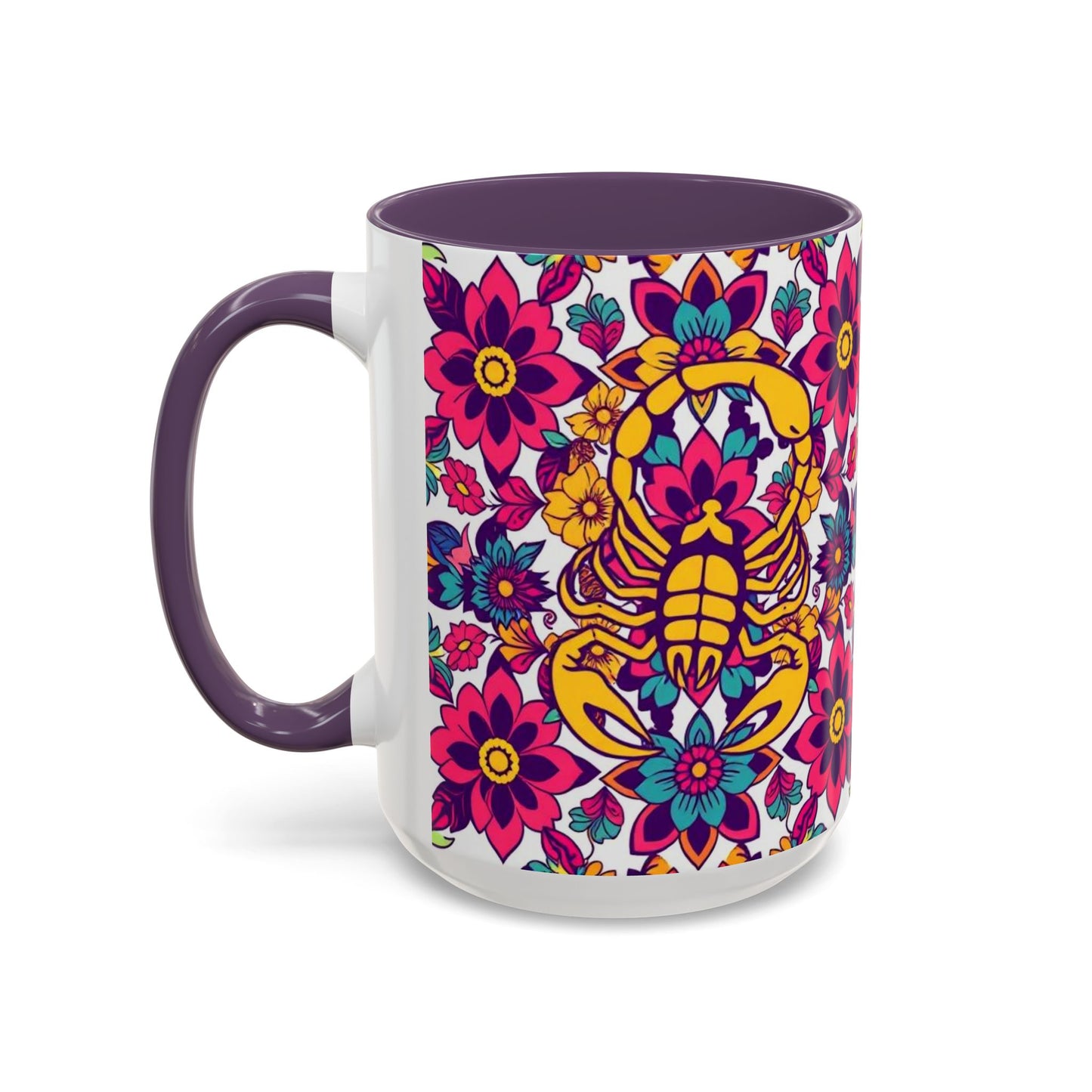 Accent Coffee Mug, Scorpio, Zodiac v2. Flower Pattern, (11, 15oz)