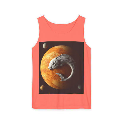 Unisex Garment-Dyed, Tank Top, Pisces Design, Space Animal, 100% US cotton