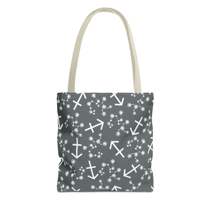 Tote Bag, Sagittarius Zodiac Sign, AOP, (Grey, White Print)