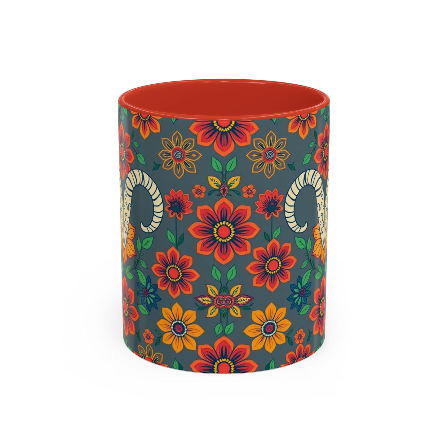 Accent Coffee Mug, Aries, Zodiac v4, Flower Pattern, (11, 15oz)