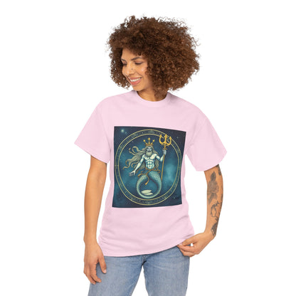 Unisex Heavy Cotton T-Shirt, Aquarius God 5v, Zodiac Design