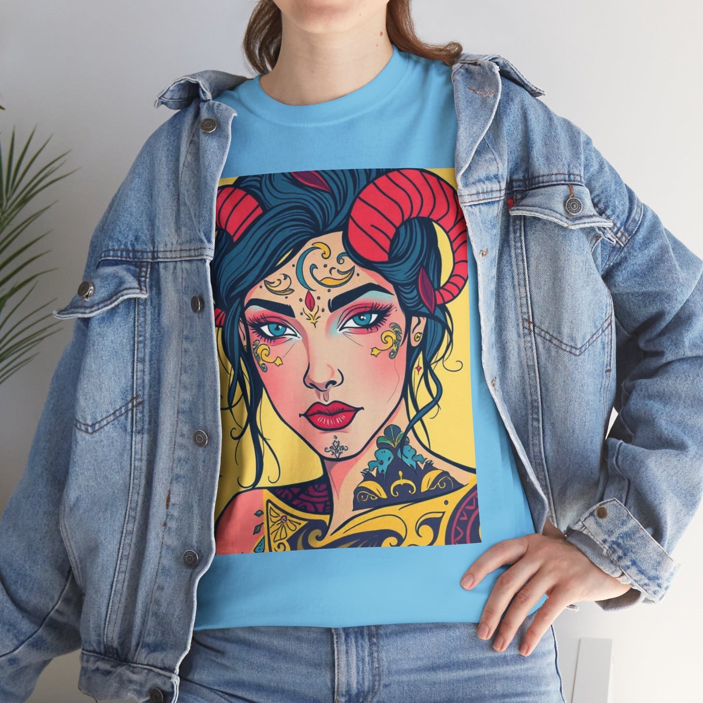 Unisex Heavy Cotton T-Shirt, Aries, Zodiac, Sexy Art
