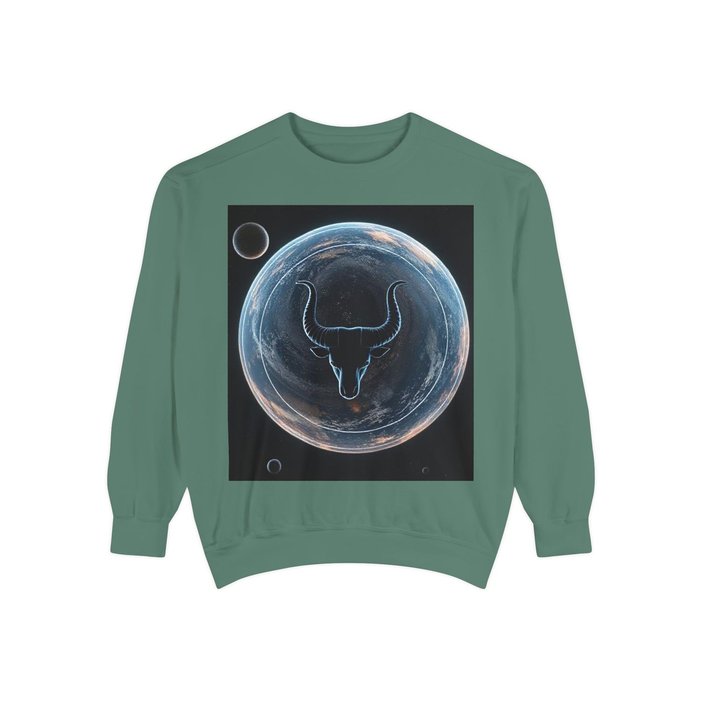 Garment-Dyed Sweatshirt, Unisex, Space Animal Design, Taurus