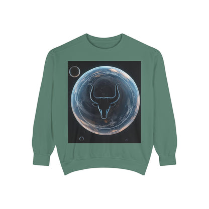 Garment-Dyed Sweatshirt, Unisex, Space Animal Design, Taurus