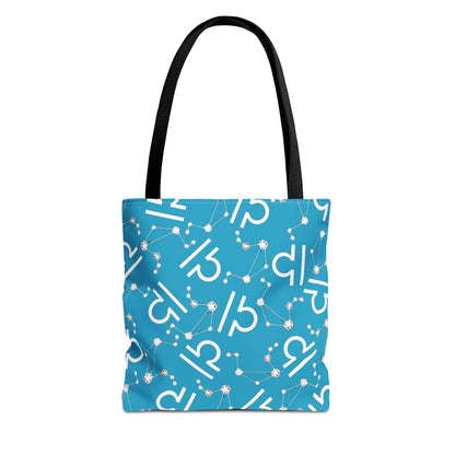 Tote Bag, Libra Zodiac Sign, AOP, (Turquoise, White)