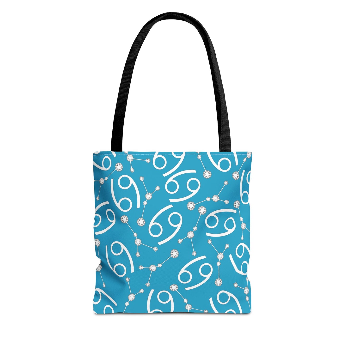 Tote Bag, Cancer Zodiac Sign, AOP, (Turquoise, White)