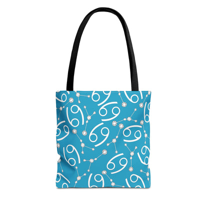 Tote Bag, Cancer Zodiac Sign, AOP, (Turquoise, White)