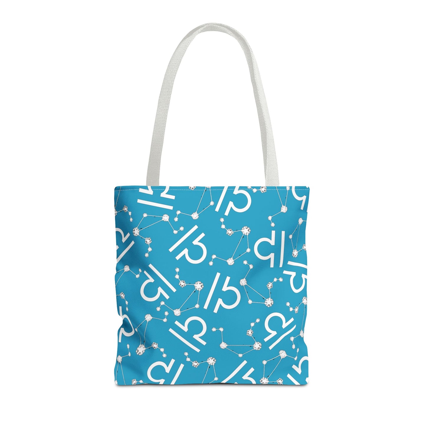 Tote Bag, Libra Zodiac Sign, AOP, (Turquoise, White)