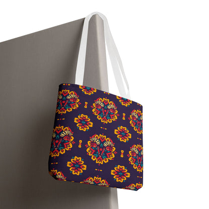 Tote Bag, (AOP), Taurus, Zodiac v6, Flower Pattern