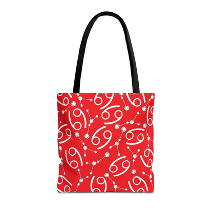 Tote Bag, Cancer Zodiac Sign, AOP, (Red, White)