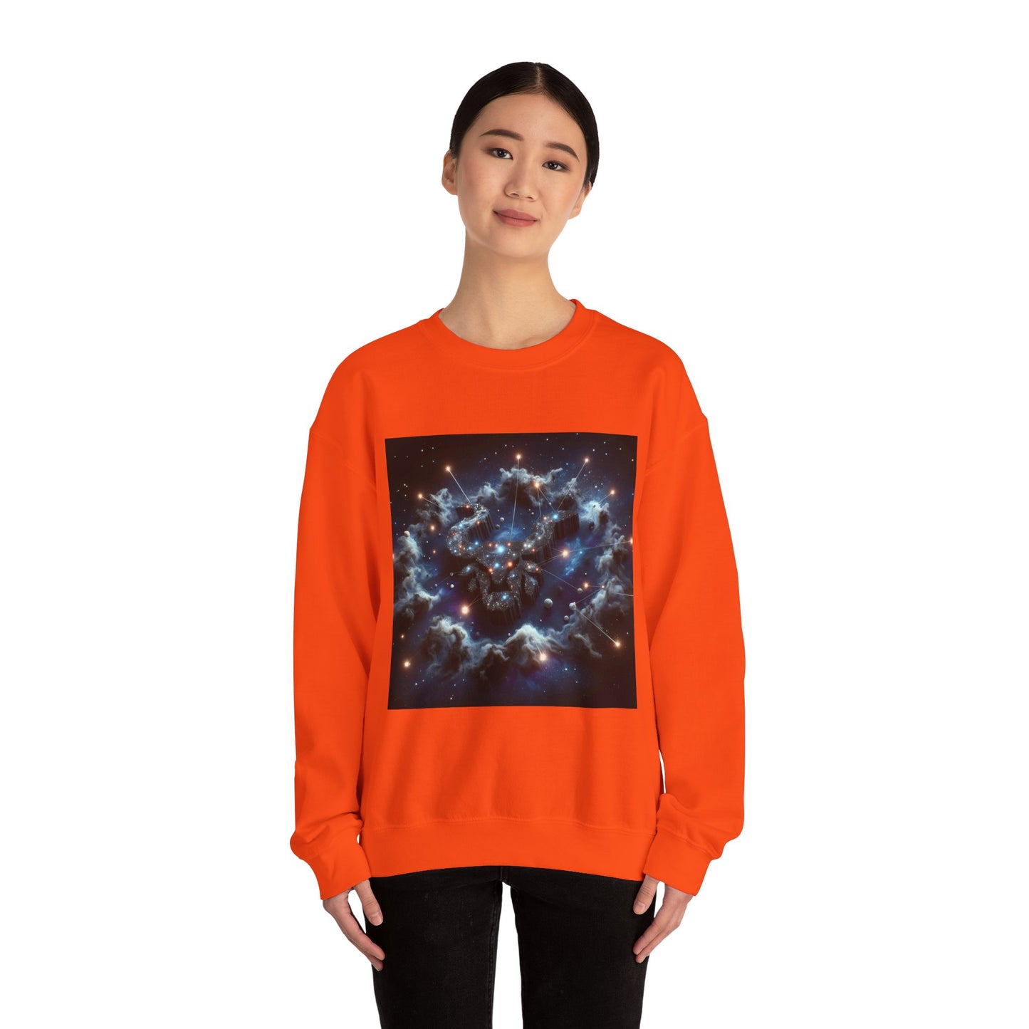 Unisex Heavy Blend™ Crewneck Sweatshirt, Space Bullhead, Taurus Zodiac Design
