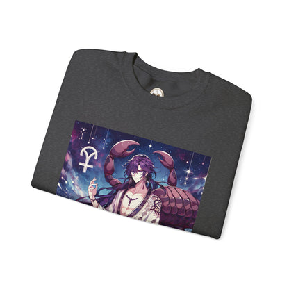 Unisex Heavy Blend™ Crewneck Sweatshirt, Scorpio Zodiac Design, purple scorpion anime