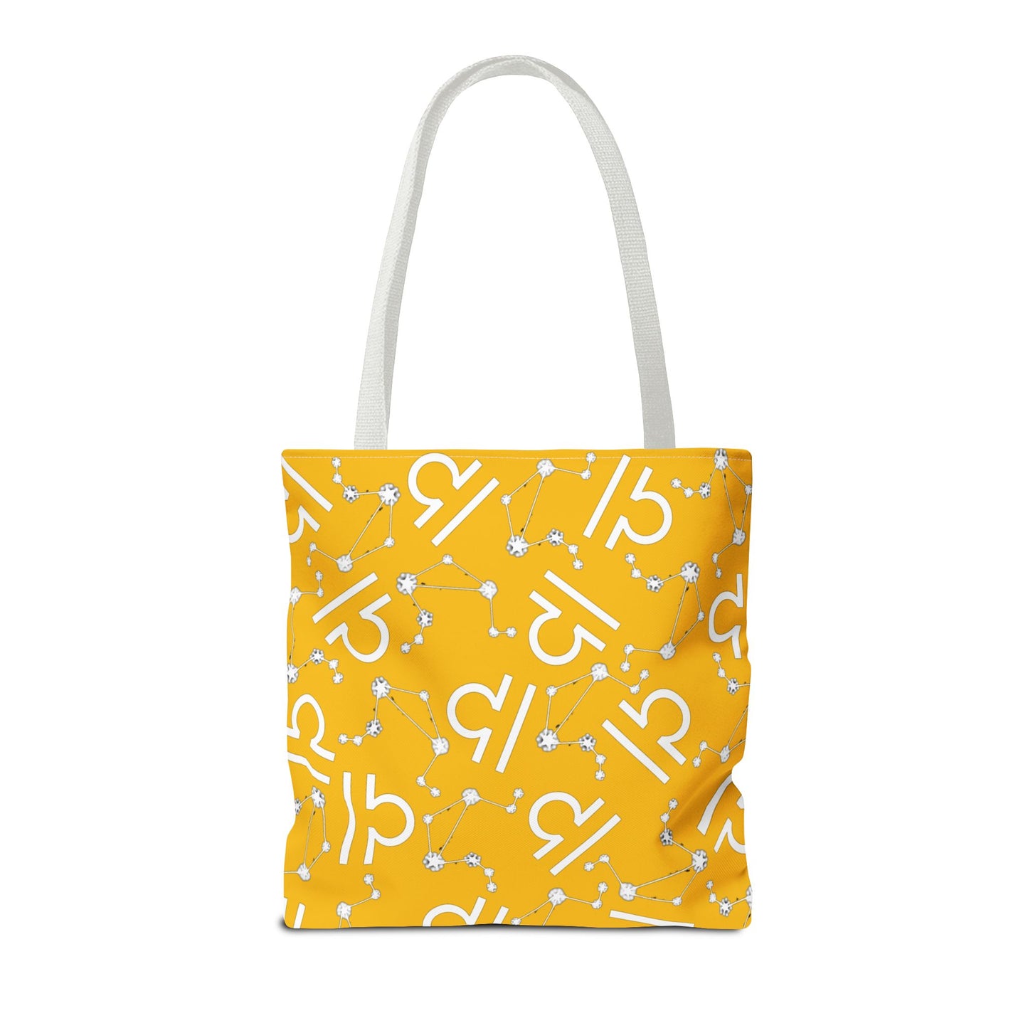 Tote Bag, Libra Zodiac Sign, AOP, (Yellow, White)