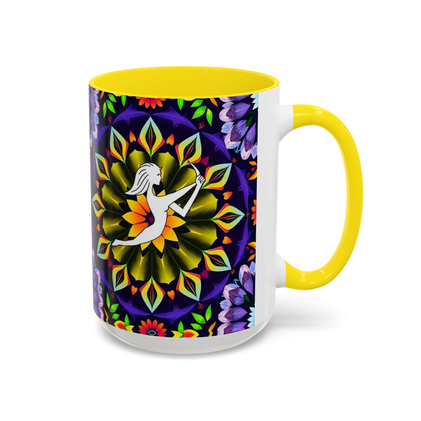 Accent Coffee Mug, Sagittarius, Zodiac v1. Flower Pattern, (11, 15oz)